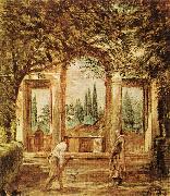 VELAZQUEZ, Diego Rodriguez de Silva y The Pavillion Ariadn in the Medici Gardens in Rome er painting